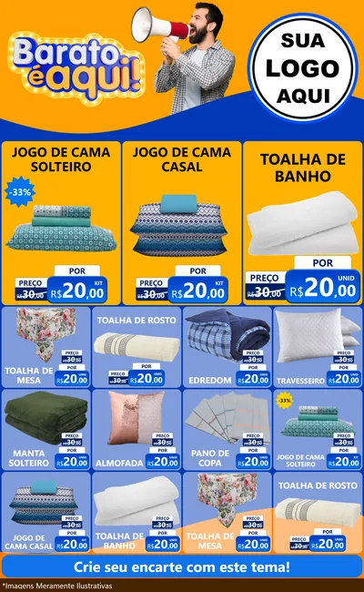 Modelo de Encarte para Encarte Grande com o tema Barato é aqui para Cama, Mesa e Banho