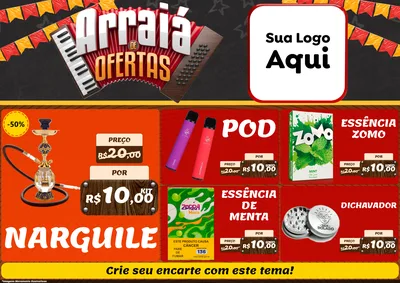 Modelo de Encarte para Encarte A4 Horizontal com o tema Arraiá de Ofertas - Junina para Tabacaria
