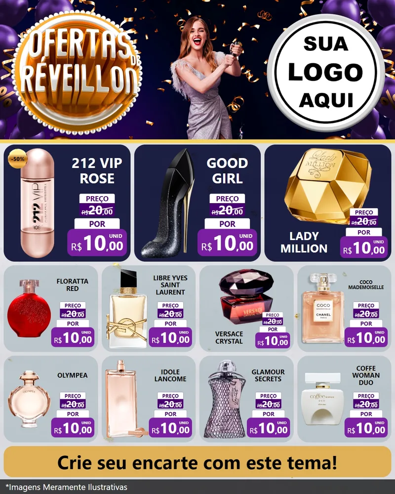 Modelo de Rede Social para Feed Instagram com o tema Ofertas de Réveillon para Perfumes