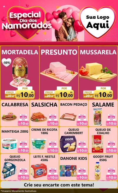 Modelo de Encarte para Encarte Grande com o tema Especial Dia dos Namorados para Frios e Laticínios