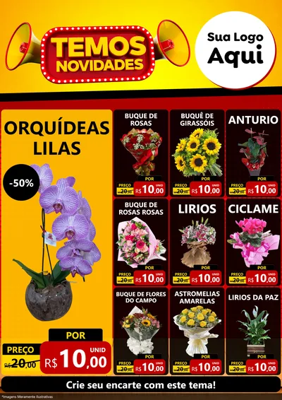 Modelo de Encarte para Encarte A4 Vertical com o tema Temos Novidades para Floricultura e jardim