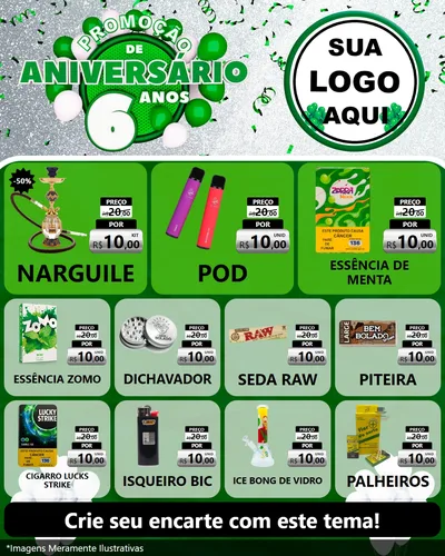 Modelo de Rede Social para Feed Instagram com o tema Promoção de Aniversário - 6 Anos para Tabacaria