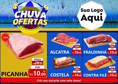 Modelo de Encarte para Encarte A4 Horizontal com o tema Chuva de Ofertas para Açougue