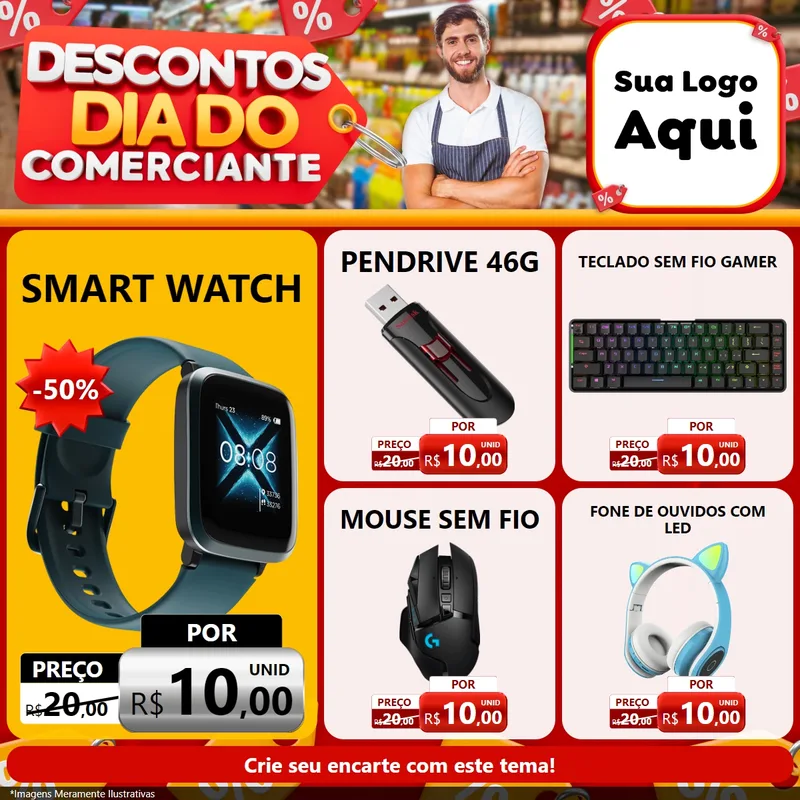 Modelo de Rede Social para Feed Facebook com o tema Descontos Dia do Comerciante para Informática