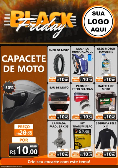 Modelo de Encarte para Encarte A4 Vertical com o tema Black Friday para Moto peças