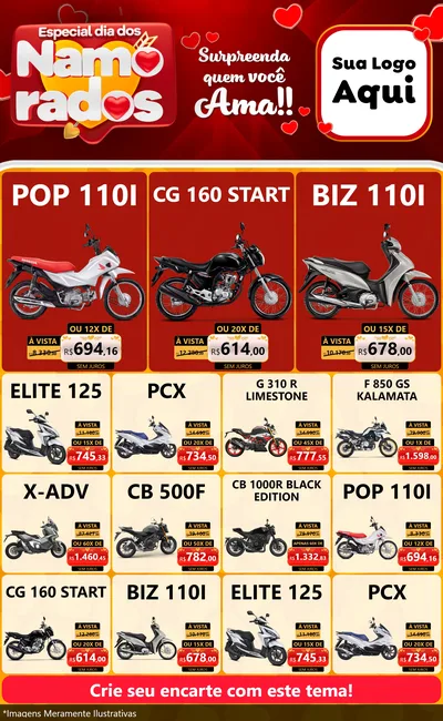 Modelo de Encarte para Encarte Grande com o tema Especial Dia dos Namorados para Concessionaria de Motos