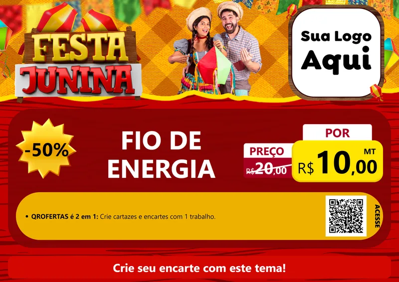 Modelo de Cartaz para Cartaz A4 Horizontal com o tema Festa Junina para Materiais Elétricos