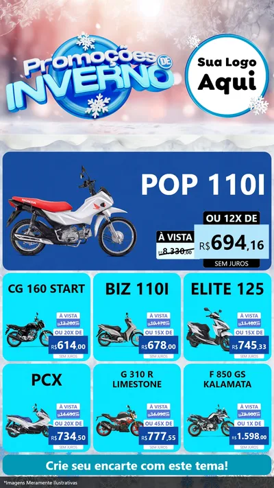 Modelo de Rede Social para Stories com o tema Promoções de Inverno para Concessionaria de Motos