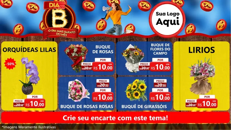 Modelo de TV para TV Horizontal com o tema Dia B - O Dia Mais Barato Do Mês para Floricultura e jardim
