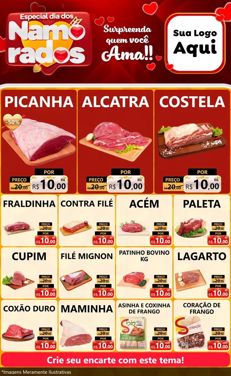 Modelo de Encarte para Encarte Grande com o tema Especial Dia dos Namorados para Açougue