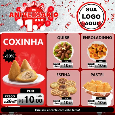 Modelo de Rede Social para Feed Facebook com o tema Promoção de Aniversário - 1 Ano para Salgadaria