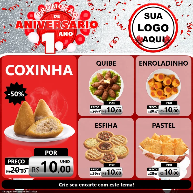 Modelo de Rede Social para Feed Facebook com o tema Promoção de Aniversário - 1 Ano para Salgadaria