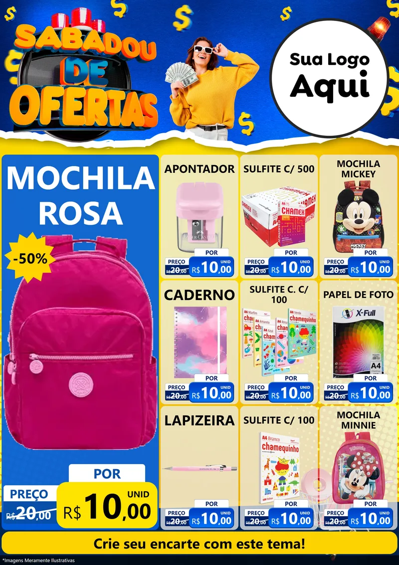 Modelo de Encarte para Encarte A4 Vertical com o tema Sabadou de Ofertas para Papelaria