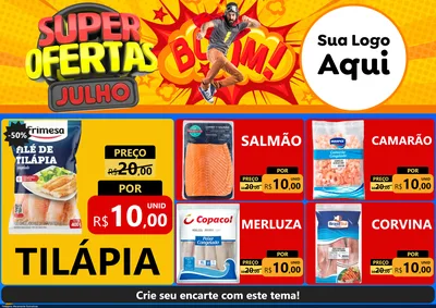 Modelo de Encarte para Encarte A4 Horizontal com o tema Super Ofertas Julho para Peixaria