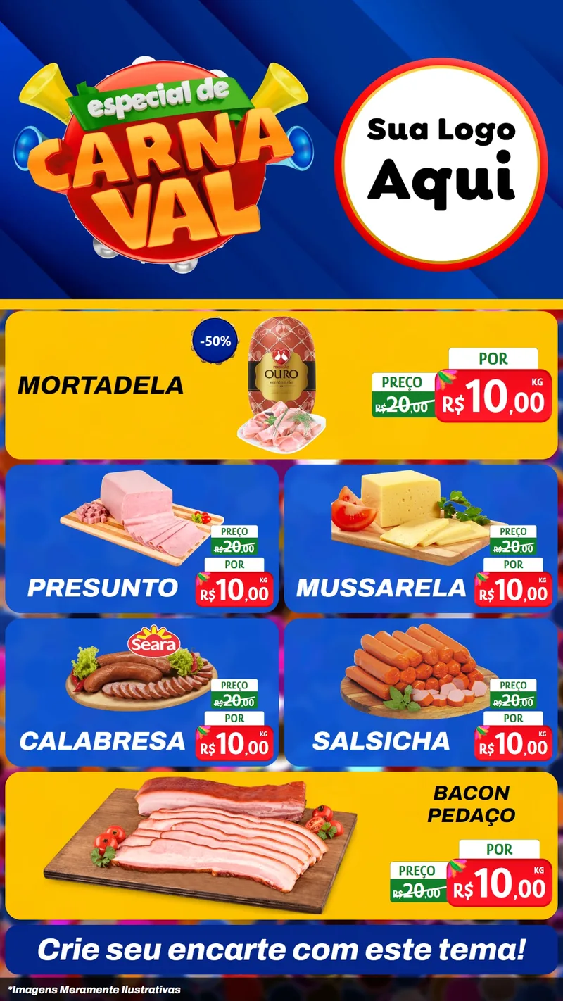 Modelo de TV para TV Vertical com o tema Especial de Carnaval para Frios e Laticínios