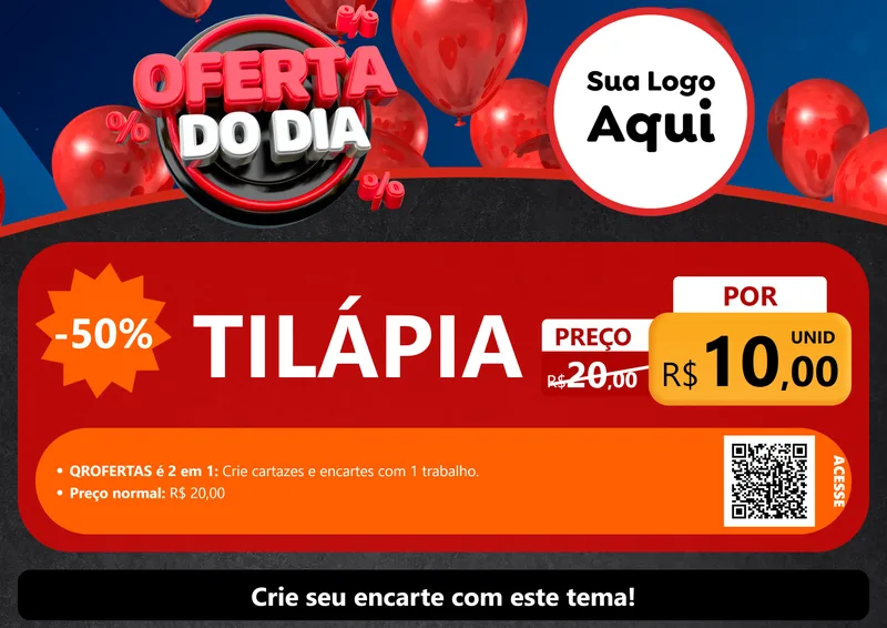 Modelo de Cartaz para Cartaz A4 Horizontal com o tema Oferta do Dia para Peixaria