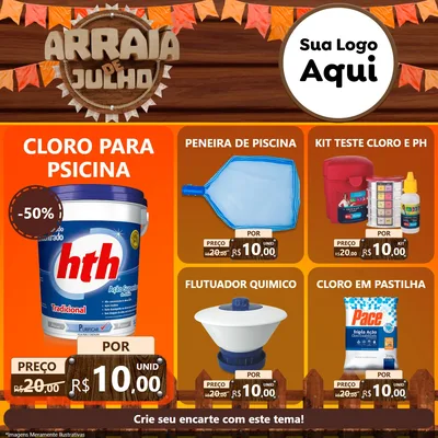 Modelo de Rede Social para Feed Facebook com o tema Arraiá de Julho - Junina para Produtos para Piscina