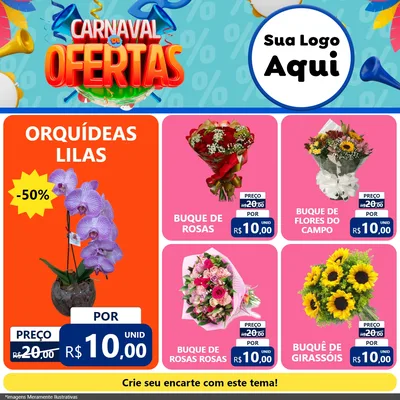 Modelo de Rede Social para Feed Facebook com o tema Carnaval de Ofertas para Floricultura e jardim