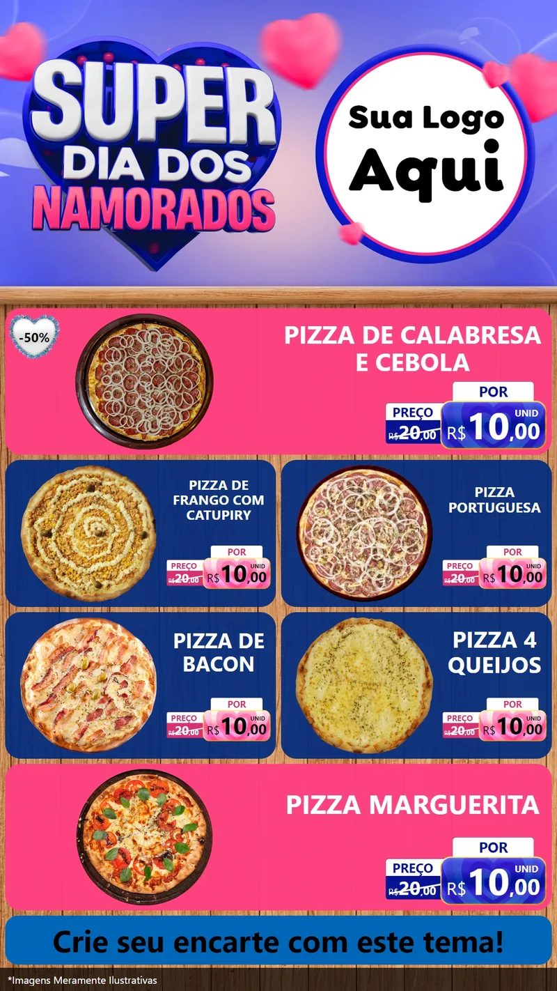 Modelo de TV para TV Vertical com o tema Super Dia dos Namorados para Pizzaria