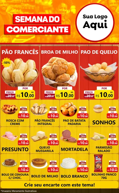 Modelo de Encarte para Encarte Grande com o tema Semana do Comerciante para Padaria