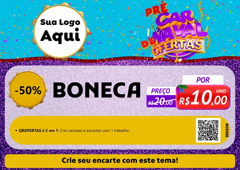 Modelo de Cartaz para Cartaz A4 Horizontal com o tema Pré Carnaval de Ofertas para Brinquedos
