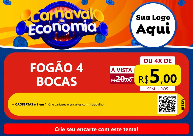 Modelo de Cartaz para Cartaz A4 Horizontal com o tema Carnaval da Economia para Móveis e Eletro