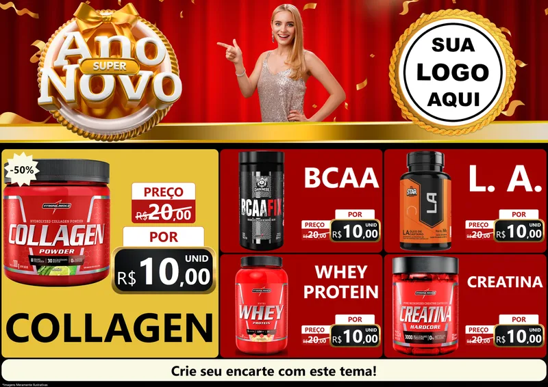Modelo de Encarte para Encarte A4 Horizontal com o tema Super Ano Novo para Suplementos alimentares