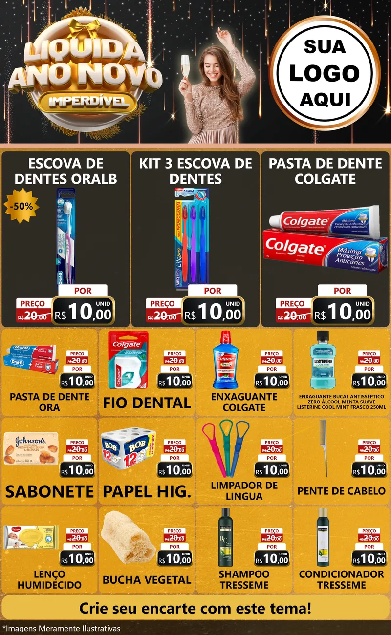 Modelo de Encarte para Encarte Grande com o tema Liquida Ano Novo Imperdível para Higiene Pessoal