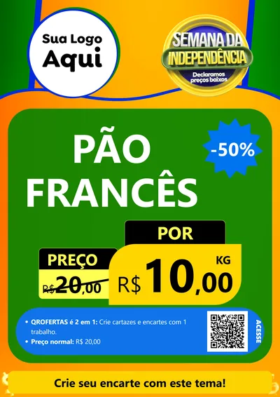 Modelo de Cartaz para Cartaz A4 Vertical com o tema Semana da Independência Declaramos Preços Baixos para Padaria