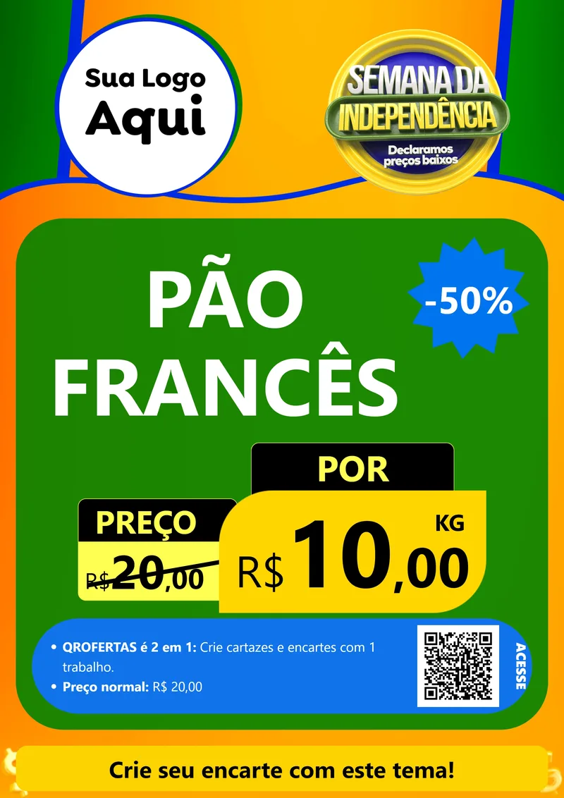 Modelo de Cartaz para Cartaz A4 Vertical com o tema Semana da Independência Declaramos Preços Baixos para Padaria