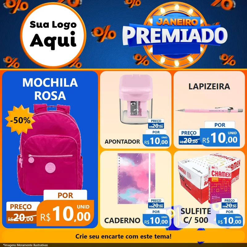 Modelo de Rede Social para Feed Facebook com o tema Janeiro Premiado para Papelaria
