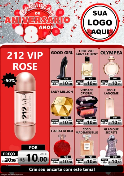 Modelo de Encarte para Encarte A4 Vertical com o tema Promoção de Aniversário - 8 Anos para Perfumes
