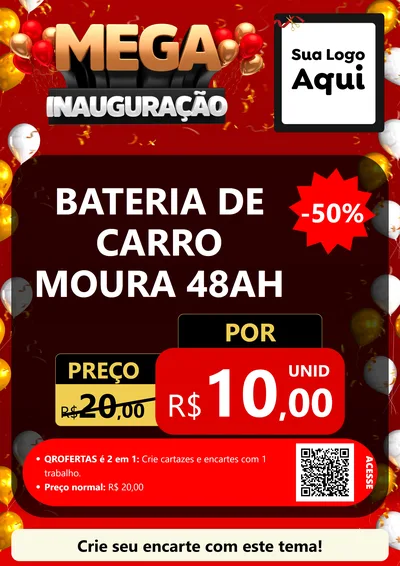 Modelo de Cartaz para Cartaz A4 Vertical com o tema Mega Inauguração para Baterias Elétricas