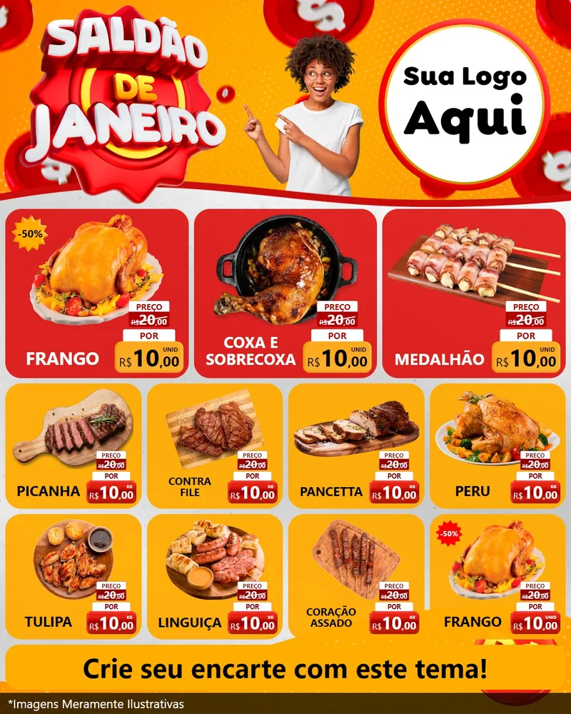 Modelo de Rede Social para Feed Instagram com o tema Saldão de Janeiro para Assados