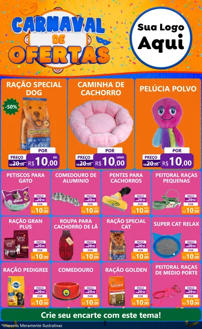 Modelo de Encarte para Encarte Grande com o tema Carnaval de Ofertas para Pet Shop