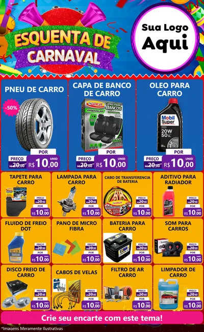 Modelo de Encarte para Encarte Grande com o tema Esquenta de Carnaval para Auto peças