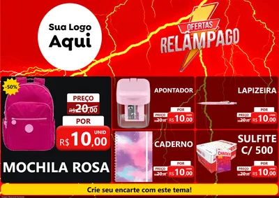 Modelo de Encarte para Encarte A4 Horizontal com o tema Ofertas Relâmpago para Papelaria