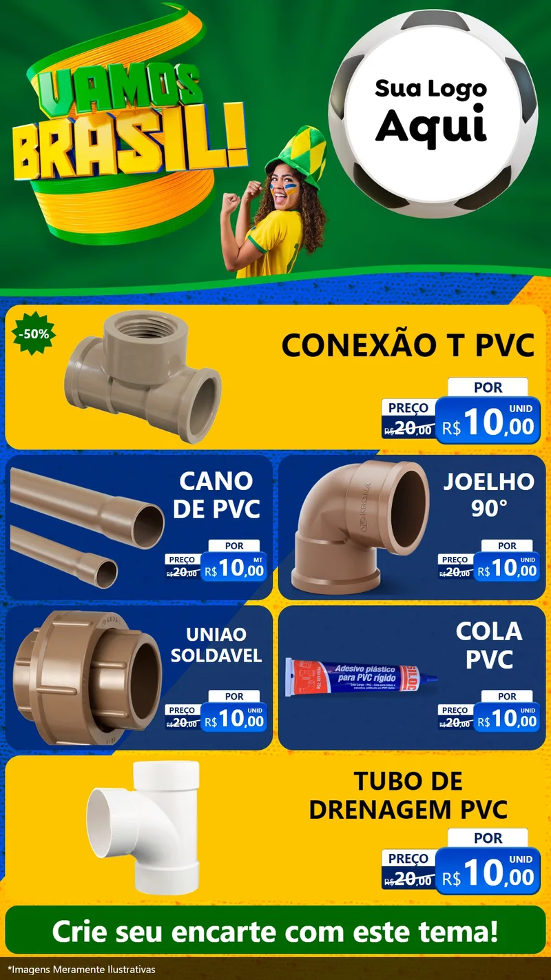 Modelo de TV para TV Vertical com o tema Vamos Brasil - Copa para Tubos e conexões