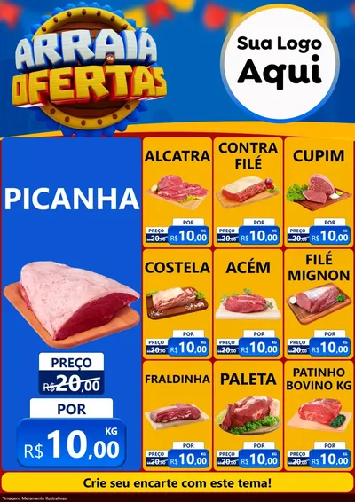 Modelo de Encarte para Encarte A4 Vertical com o tema Arraiá de Ofertas - Junina para Açougue