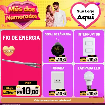 Modelo de Rede Social para Feed Facebook com o tema Mês dos Namorados para Materiais Elétricos