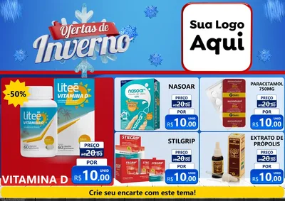 Modelo de Encarte para Encarte A4 Horizontal com o tema Ofertas de Inverno para Farmácia