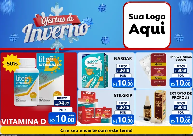 Modelo de Encarte para Encarte A4 Horizontal com o tema Ofertas de Inverno para Farmácia