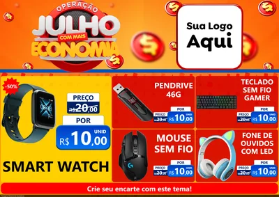 Modelo de Encarte para Encarte A4 Horizontal com o tema Operação Julho Com Mais Economia para Informática