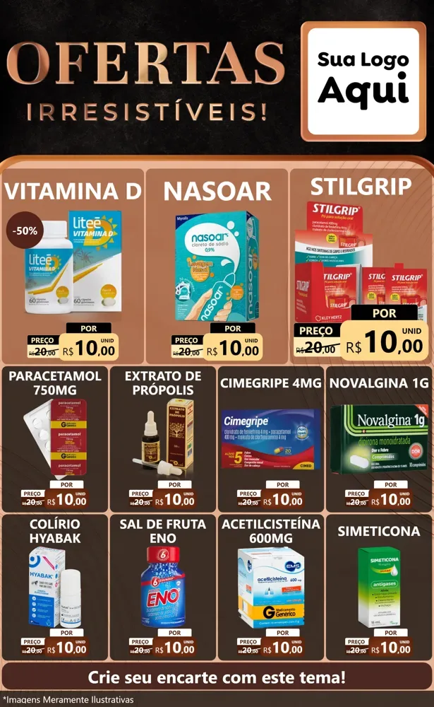 Modelo de Encarte para Encarte Grande com o tema Ofertas Irresistíveis! para Farmácia