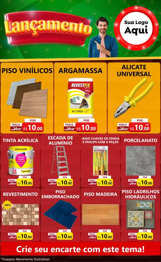 Modelo de Encarte para Encarte Grande com o tema Lançamento para Material para Construção