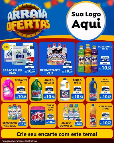 Modelo de Rede Social para Feed Instagram com o tema Arraiá de Ofertas - Junina para Produtos de Limpeza