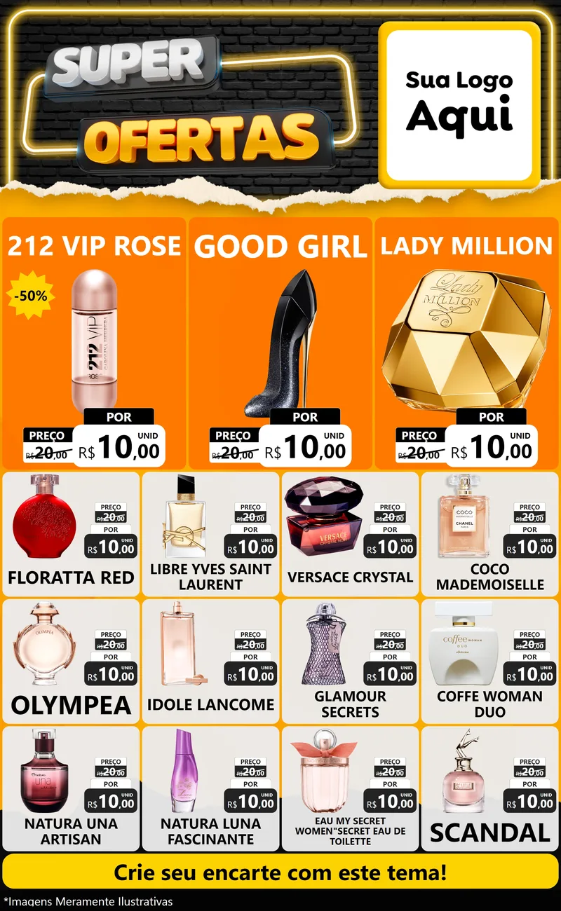 Modelo de Encarte para Encarte Grande com o tema Super Ofertas para Perfumes