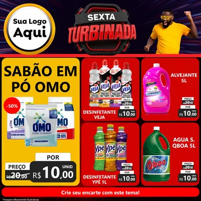 Modelo de Rede Social para Feed Facebook com o tema Sexta Turbinada para Produtos de Limpeza