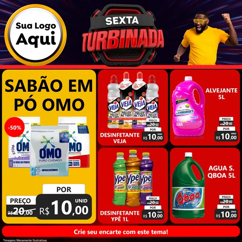 Modelo de Rede Social para Feed Facebook com o tema Sexta Turbinada para Produtos de Limpeza