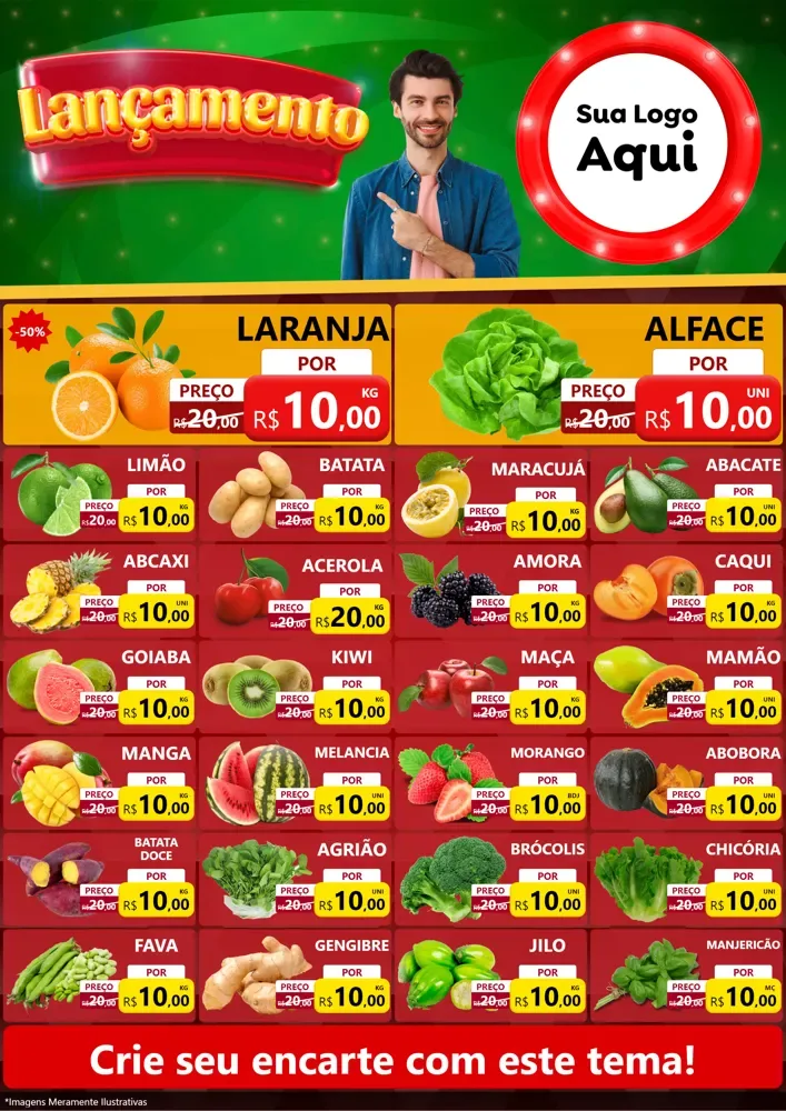 Modelo de Encarte para Encarte A4 Vertical com o tema Lançamento para Hortifrúti